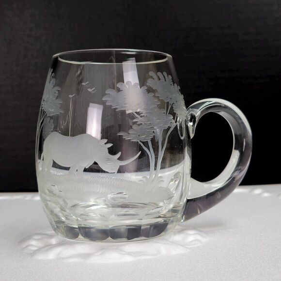 Rowland Ward Queen Lace Rhino Rhinoceros Wildlife Engraved Glass Mug Germany - Picture 2 of 14